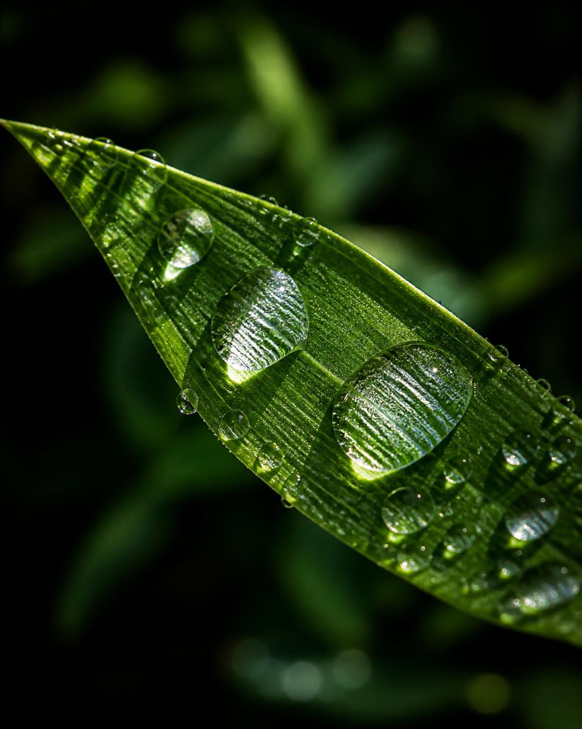 Water droplet resting on a fresh green leaf, symbolising sustainable property development